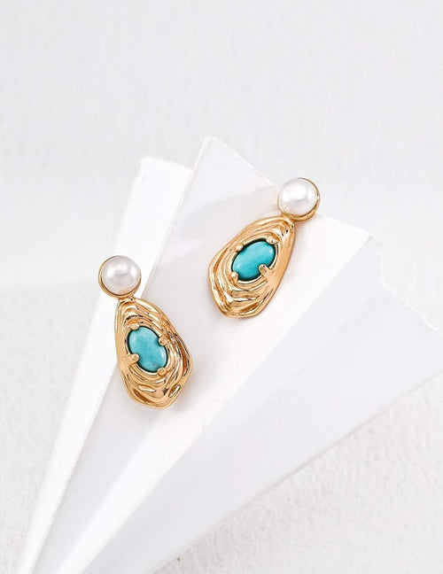 S925   WOMAN EARRING WITH PEARL AND TURQUOISE STONE